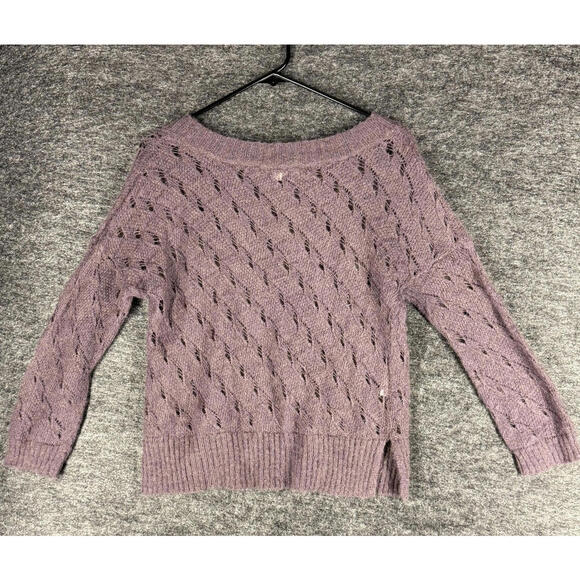 Loft Sweater Pullover Women S Small Purple Knit Long Sleeve Wool Round Neck - Picture 2 of 7